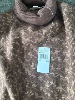 Michael Kors Brown and Tan Monogram Turtleneck Sweater NWT. Size S/M